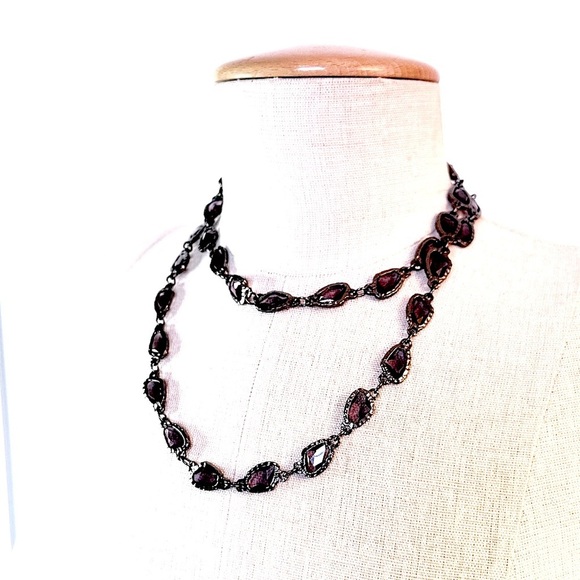 CHICO’s Gray Glass Hammered Gunmetal Silver Long Necklace | NEW​ - Picture 9 of 9